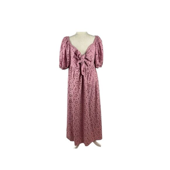 Eloquii Eyelet Tie Front Pink Tiered Maxi Dress Plus Size 16 100% Cotton XL - Picture 4 of 9